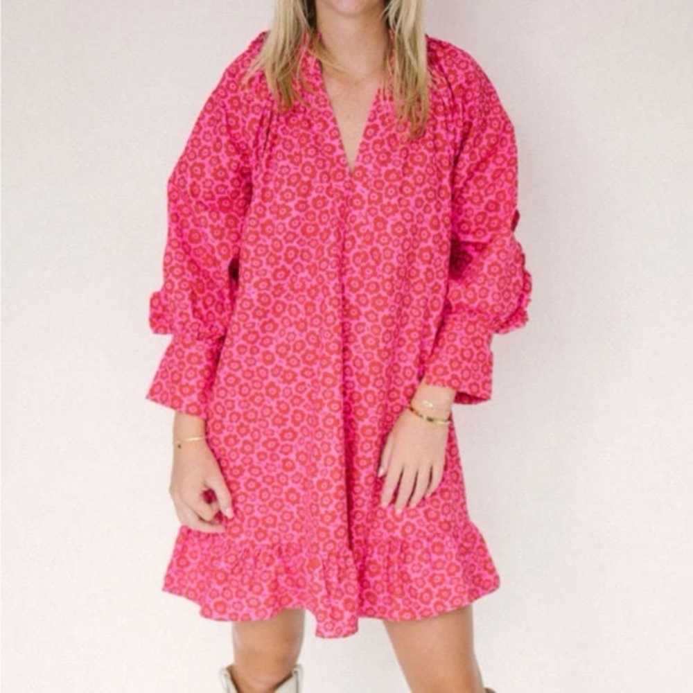Karlie Pink and Orange Long Sleeve Sundress